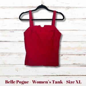 Belle Poque Womens Red Tank Top Ruched Square Neck Form Fitting Stretchy Size XL